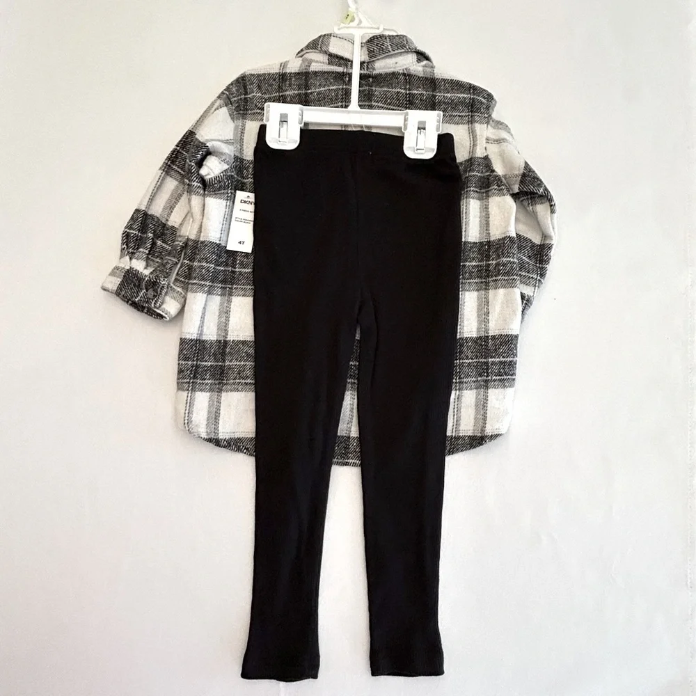DKNY 4T 2 Piece Set Flannel Plaid Button-Down Shirt & Leggings  NEW